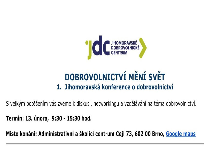 Nenechte si ujít 1. jihomoravskou konferenci o dobrovolnictví „DOBROVOLNICTVÍ MĚNÍ SVĚT“