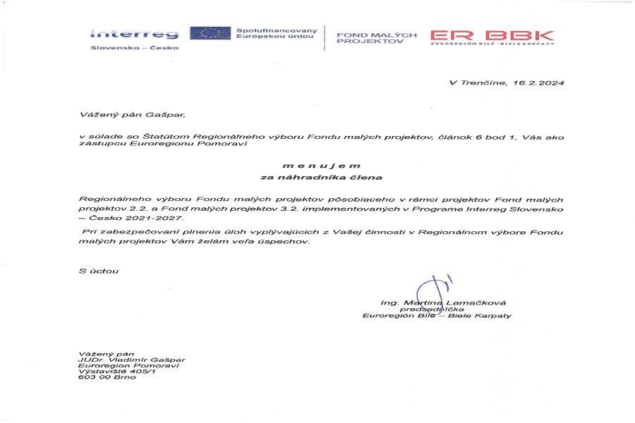 Zástupci EUPO jmenováni do Regionálního výboru FMP pro Interreg Slovensko - ČR